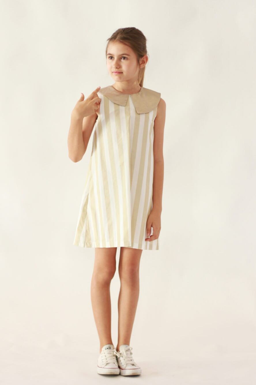Motoreta Girls Dalia Dress White & Golden Metalic stripes summer dress size 4